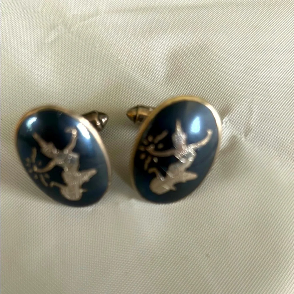 Siamese Dancing Goddess Cufflinks, Silver & enammel